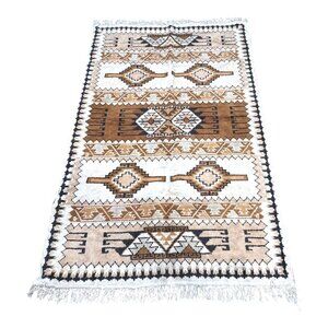 Authentic Tribal Geometric Wool Area Rug Southwestern Neutral Tones Design 69x45